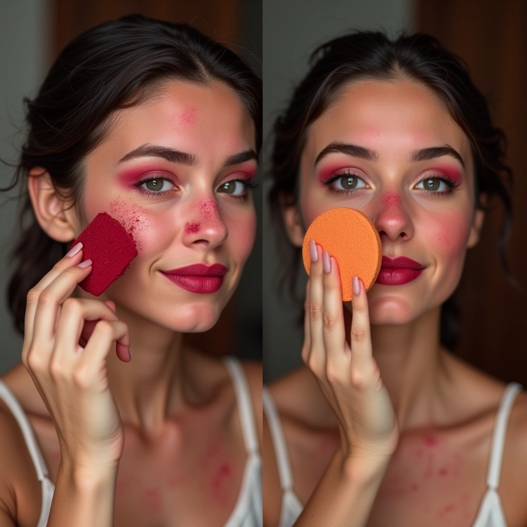 Aplicação de pó solto com cor: comparativo entre pincel e esponja.