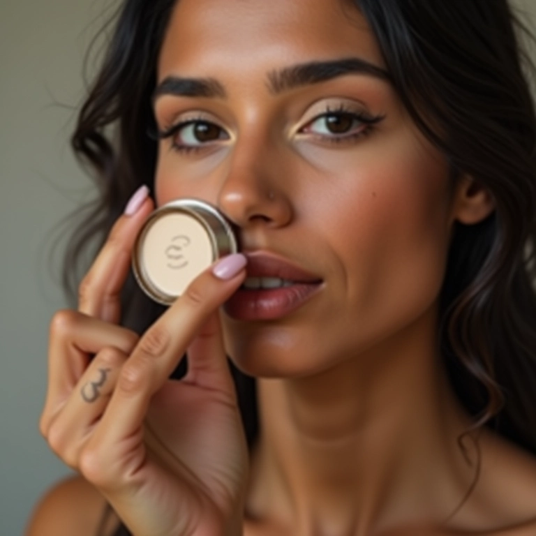 Aplicação de pó translúcido para selar a maquiagem.