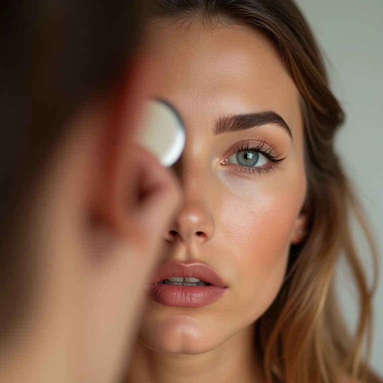 Aplicação de pó translúcido para um acabamento impecável na maquiagem.