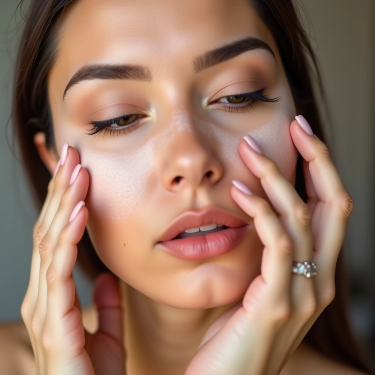 Aplicação de primer matificante no rosto.