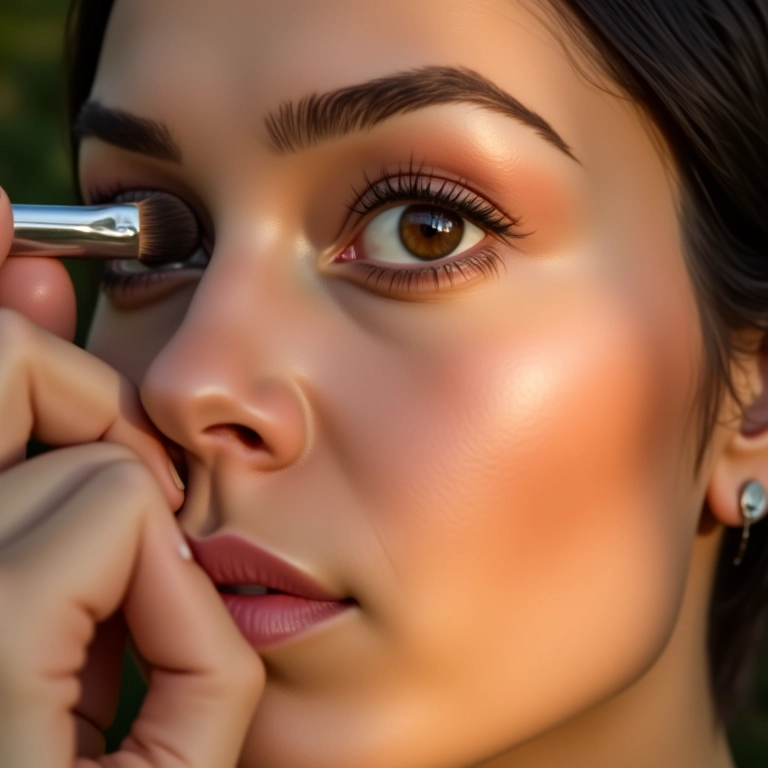 Aplicação de sombra clara na pálpebra móvel para iluminar o olhar.