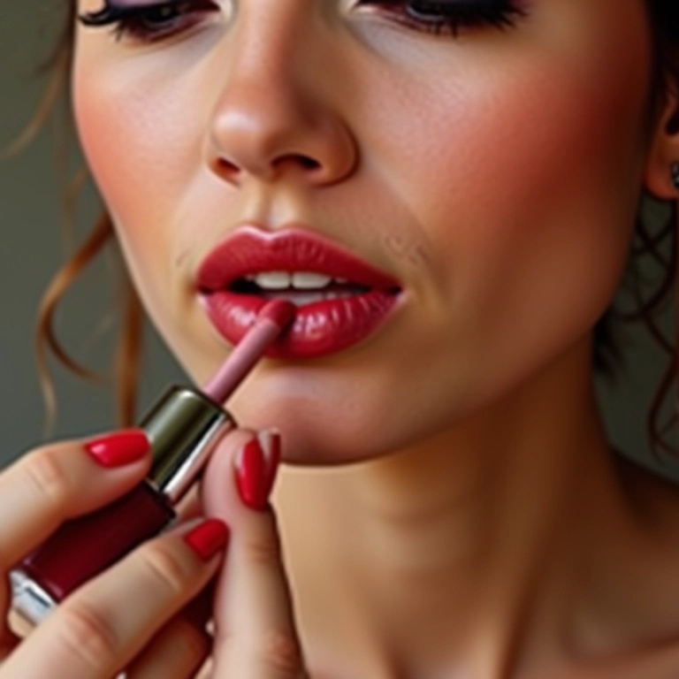 Aplicação de verniz labial para proteger e dar brilho.