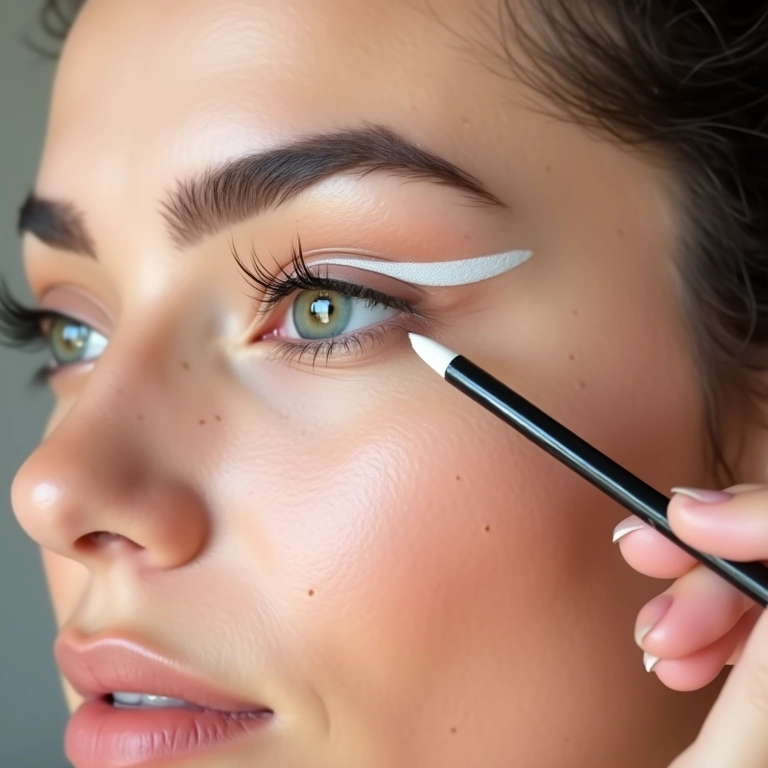 Aplicação fácil de delineador branco cremoso.