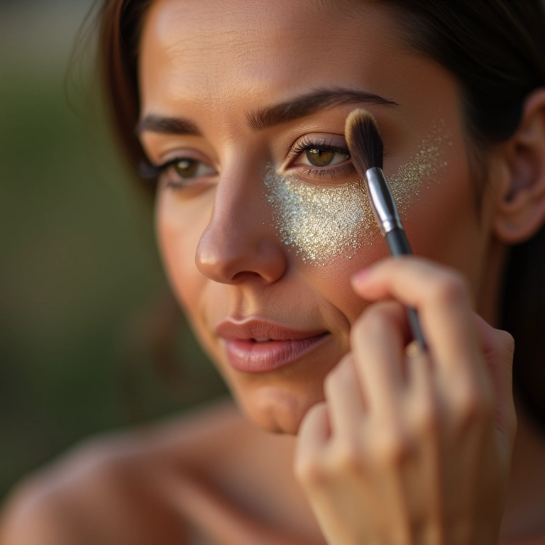 Aplicação fácil de sombra com glitter com um pincel.