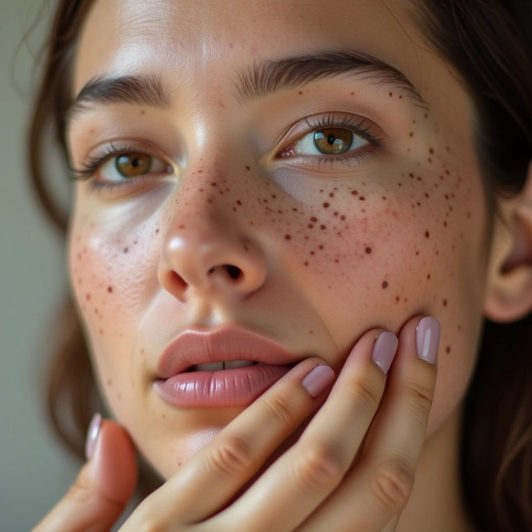 Aplicação pontual de corretivo em pele com sardas.