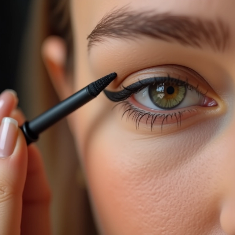 Aplicação precisa de delineado gatinho com delineador líquido preto.