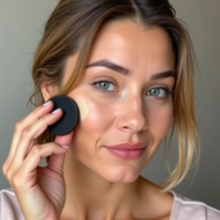 Aplicação rápida de base em pó compacta.