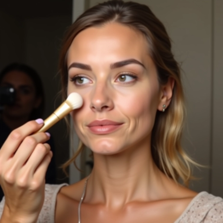 Aplicando base e corretivo para uniformizar o tom da pele antes da maquiagem pin up.