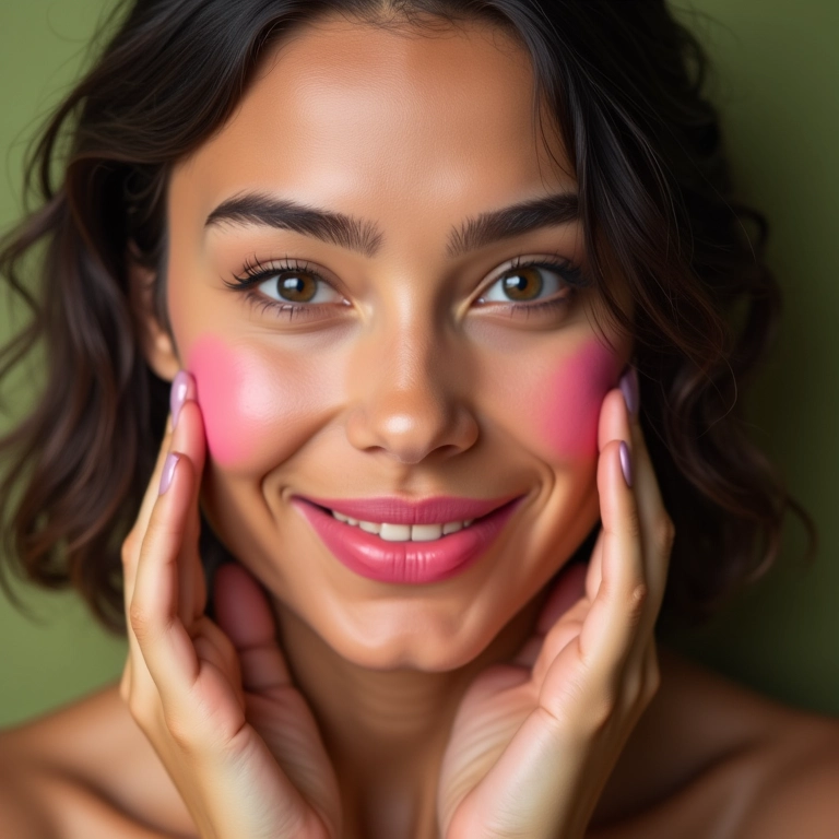 Aplicando blush para dar um toque de cor e alegria ao rosto triangular.