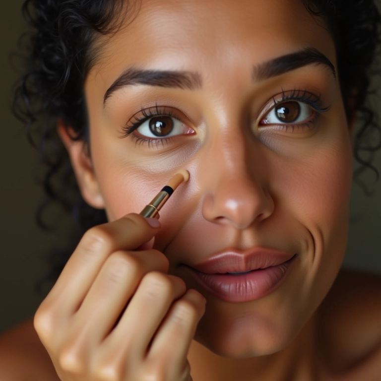 Aplicando corretivo com os dedos.