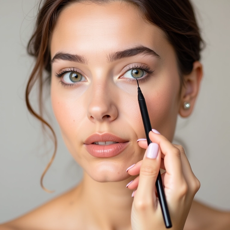 Aplicando delineador em caneta para iniciantes.