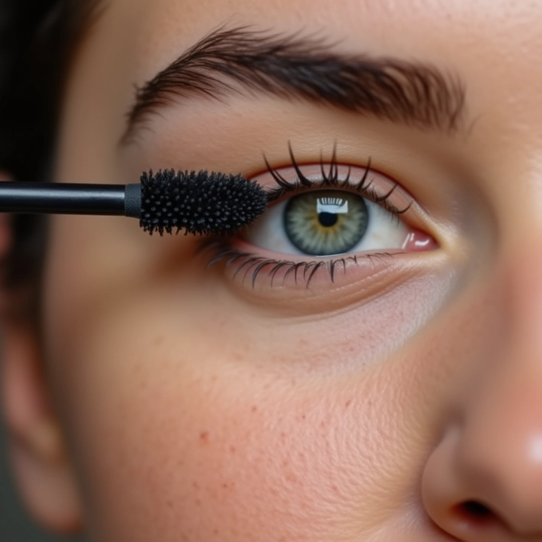 Aplicando máscara de cílios para cílios definidos.