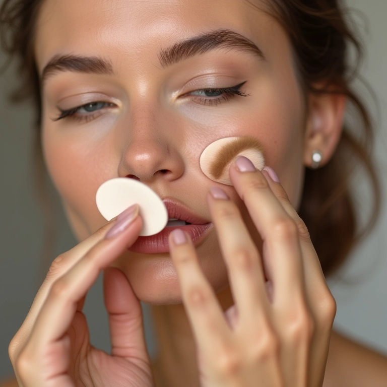 Aplicando pó compacto com leveza e uniformidade.