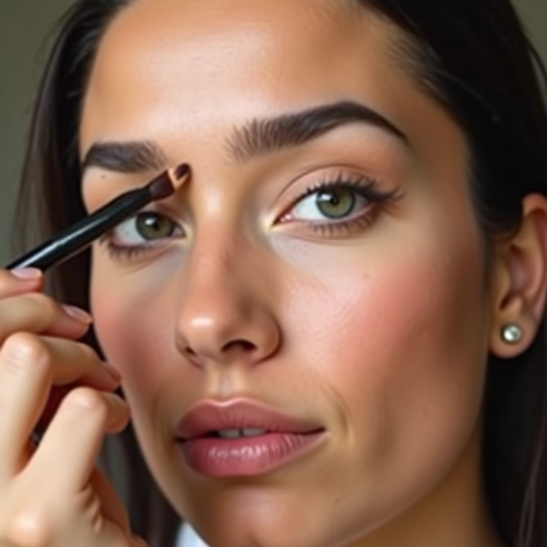 Aplicando sombra base neutra na pálpebra.