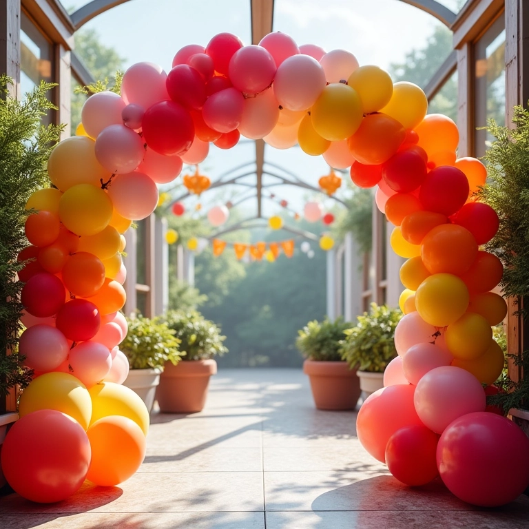Arco de balões temático para festa, cores vibrantes.