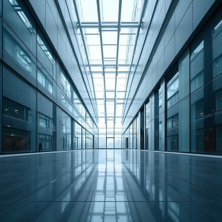 Arquitetura moderna com linhas guias conduzindo o olhar do espectador.