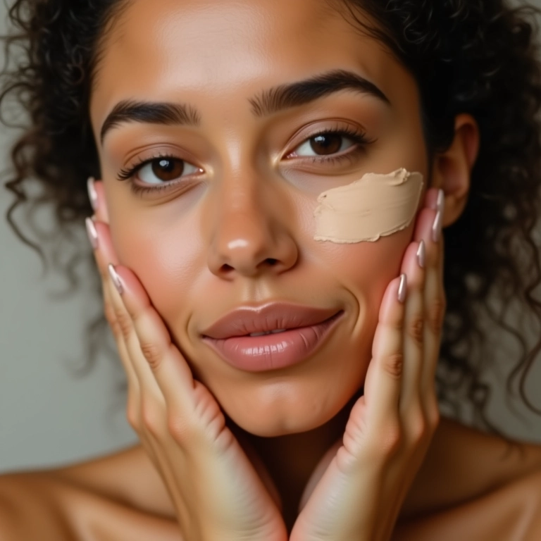 Base cushion hidratante sendo aplicada em pele seca, foco na textura.