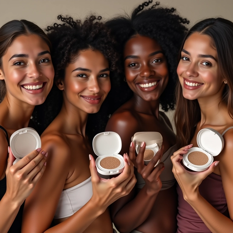 Base cushion para diferentes tons de pele, promovendo a inclusão.