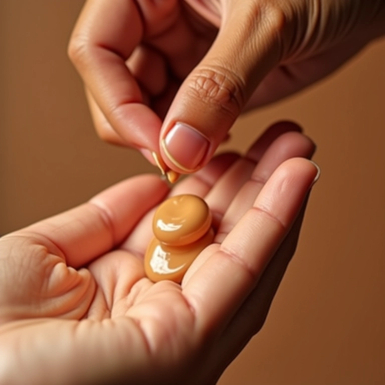 Base em gotas sendo aplicada na pele, mostrando a textura e a cor.