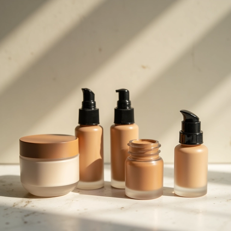 Bases exibidas em potes e garrafas de vidro reaproveitados.