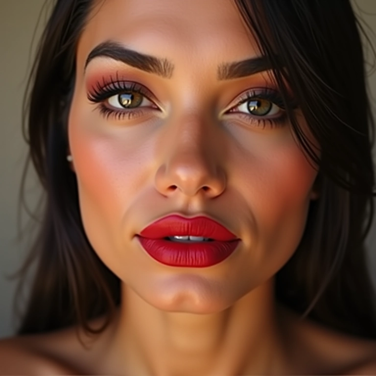 Batom com cores vibrantes em rosto quadrado.