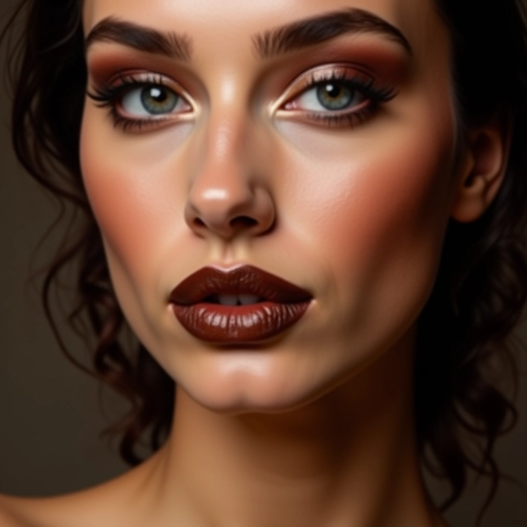 Batom marrom cintilante.