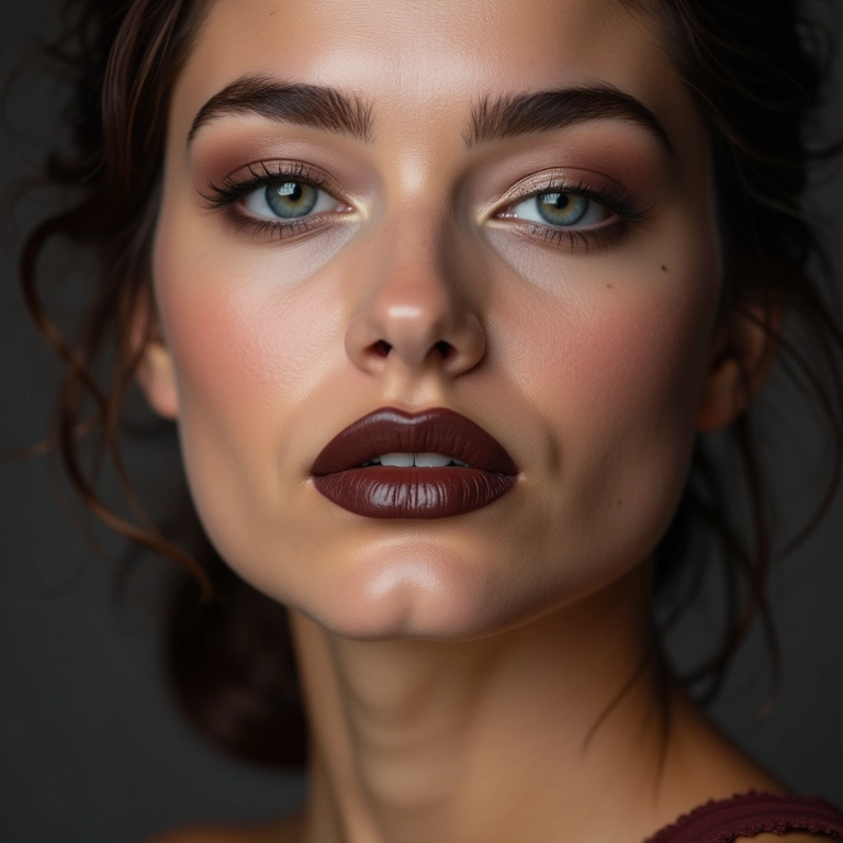 Batom marrom com subtom frio.