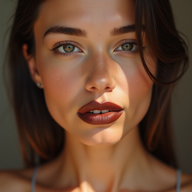 Batom marrom cremoso.