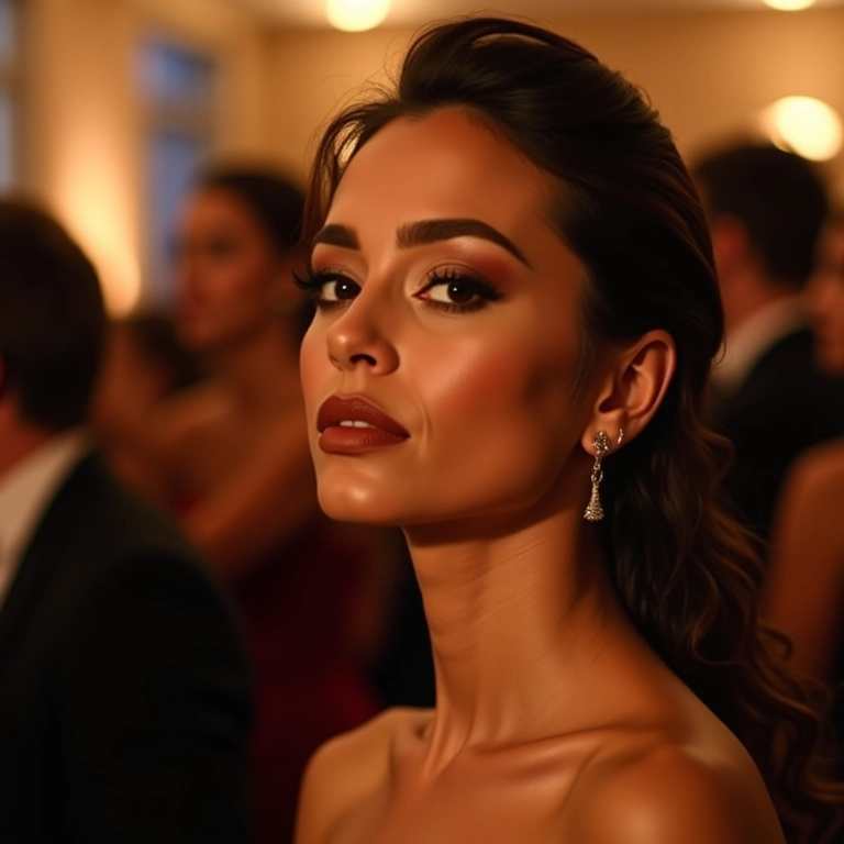 Batom nude para a noite com maquiagem dramática.