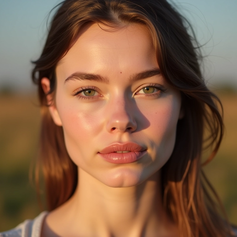 Batom nude rosado em pele clara com maquiagem suave.