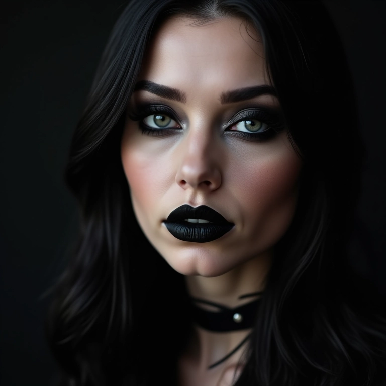 Batom preto clássico, o toque final para uma maquiagem gótica autêntica e ousada.