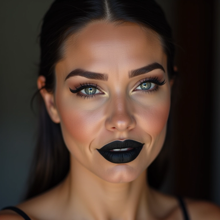 Batom preto e delineado gatinho para um visual clássico.