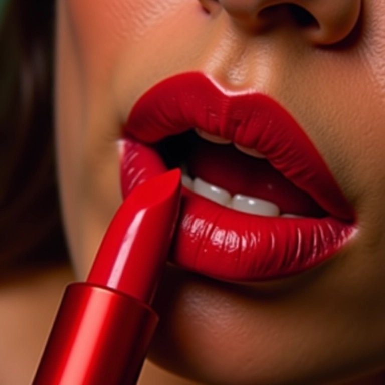 Batom vermelho vibrante em lábios de mulher.