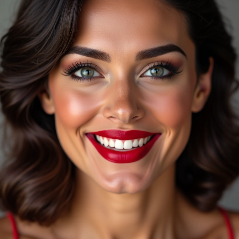 Batom vermelho vibrante na maquiagem dos anos 80.