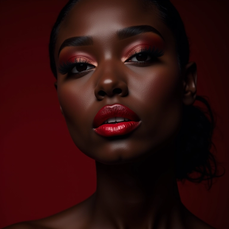 Batom vermelho vibrante valorizando a pele negra.