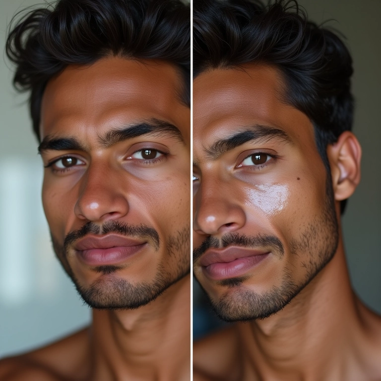 BB cream controlando a oleosidade da pele masculina.