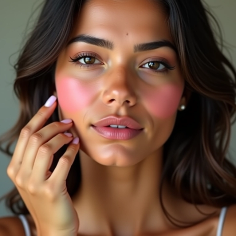 Blush cremoso para um efeito natural e rosado.