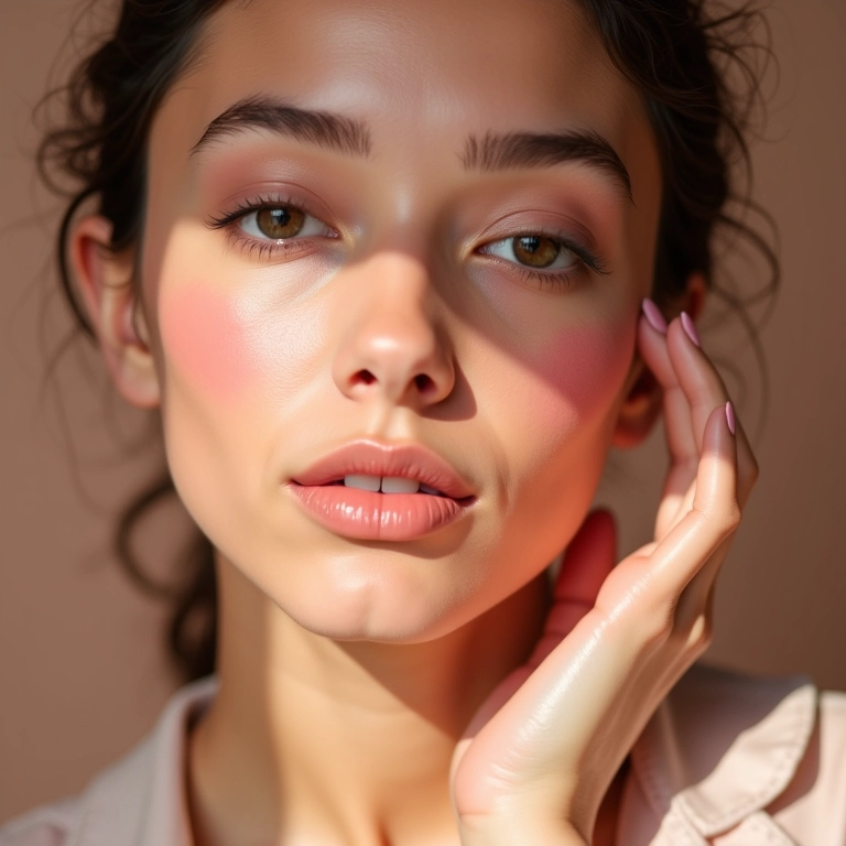 Blush em gel rosa claro para pele clara, com luz natural.