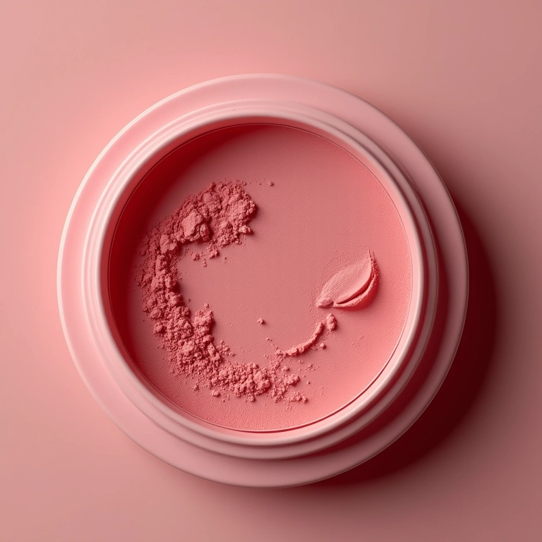 Blush em pó compacto e pincel.