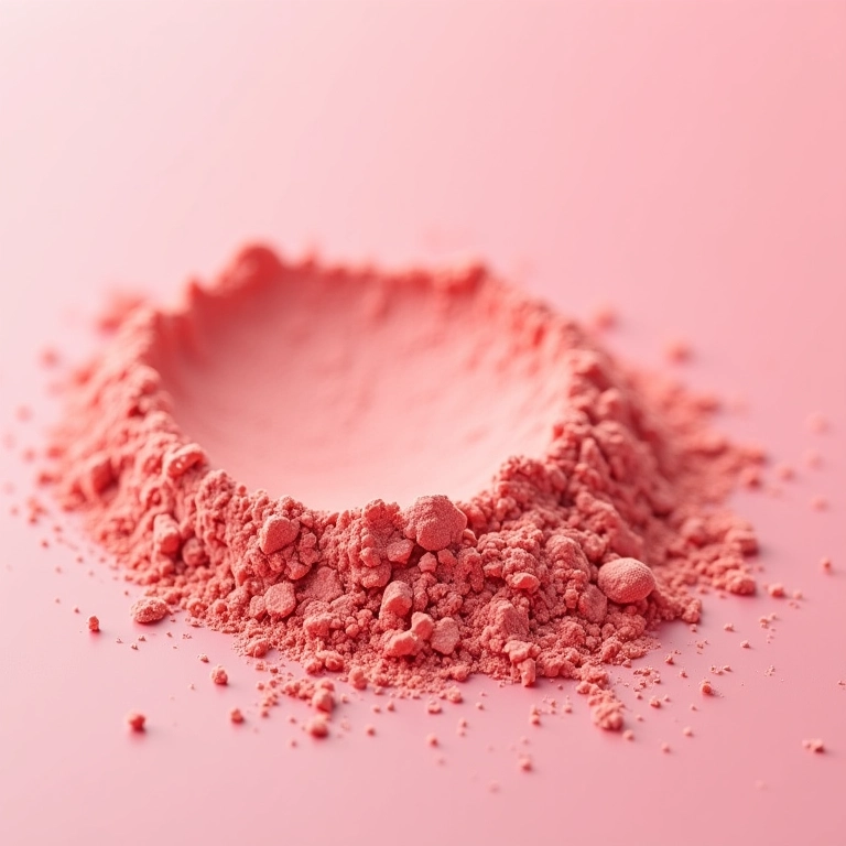 Blush em pó solto com acabamento cintilante.