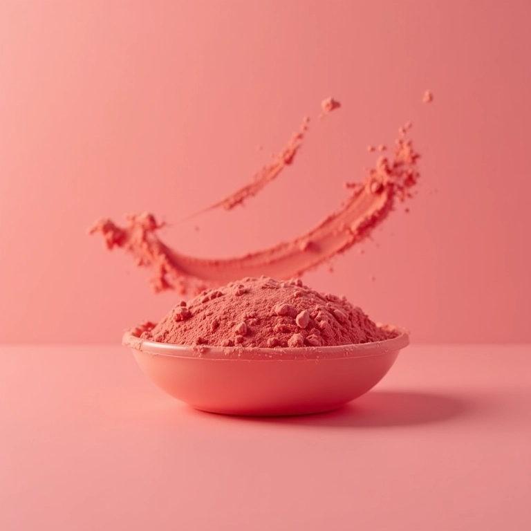 Blush em pó solto com acabamento matte.