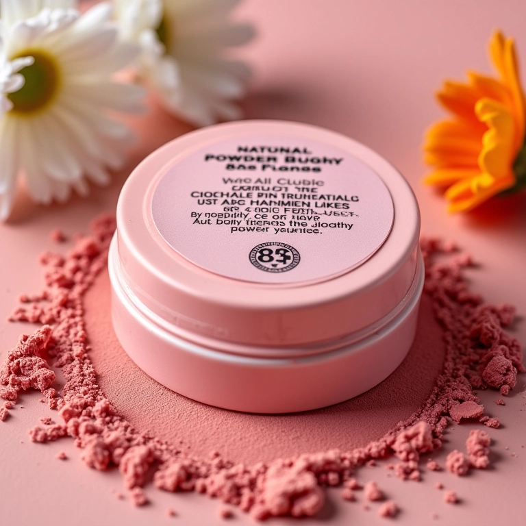 Blush em pó solto com ingredientes naturais.