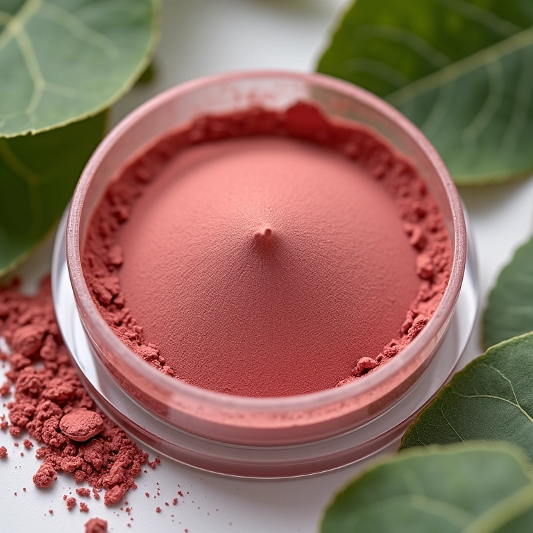 Blush em pó solto vegano e cruelty-free.