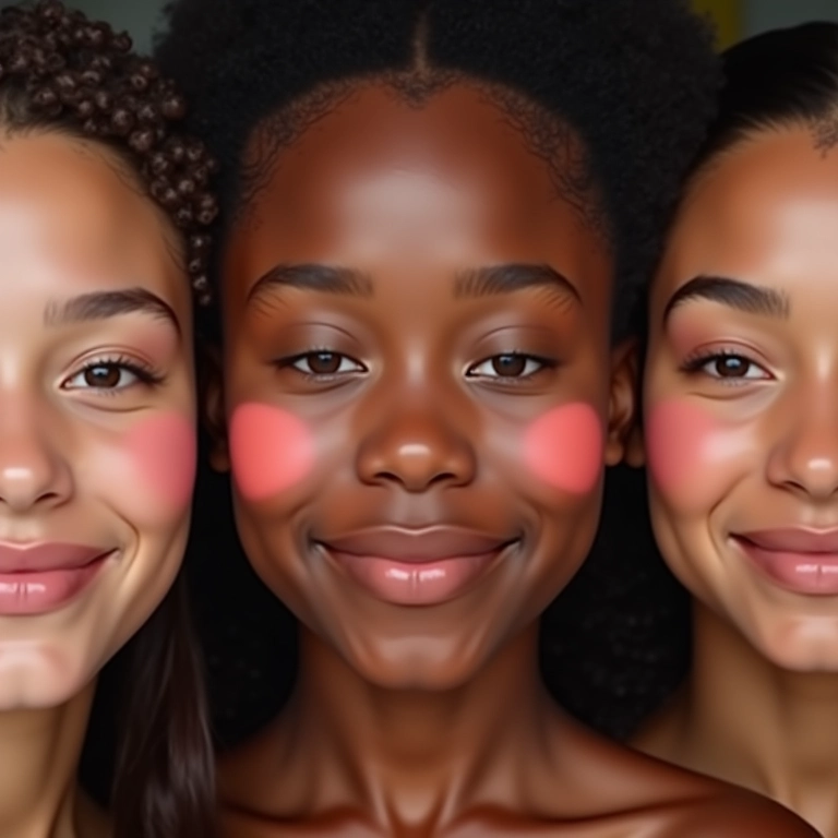 Blush em tinta para diversos tipos de pele.