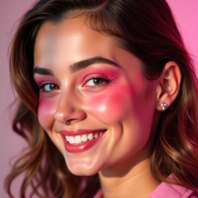 Blush marcado e rosado na maquiagem dos anos 80.