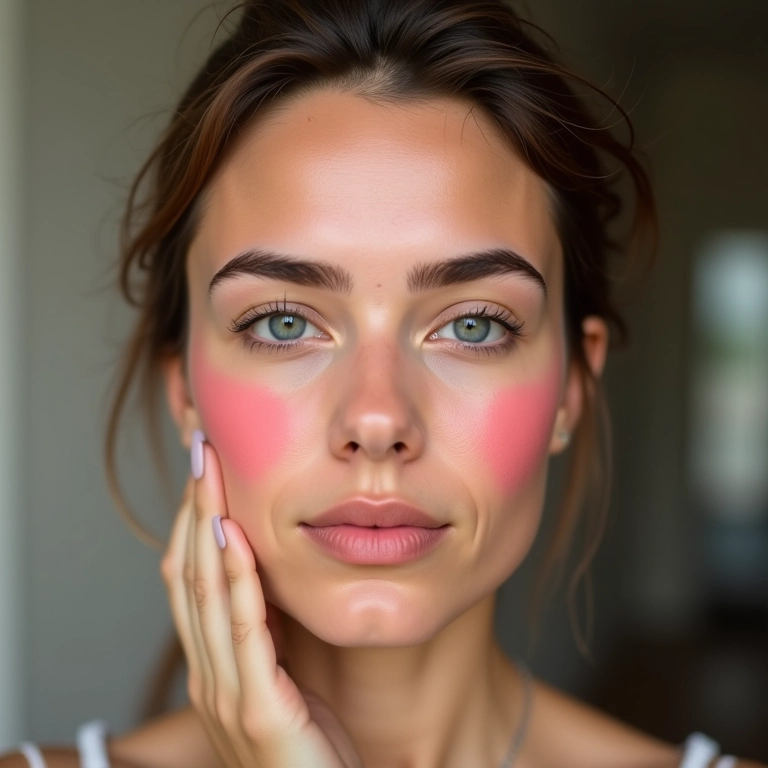 Blush para rosto triangular, equilibrando as proporções.