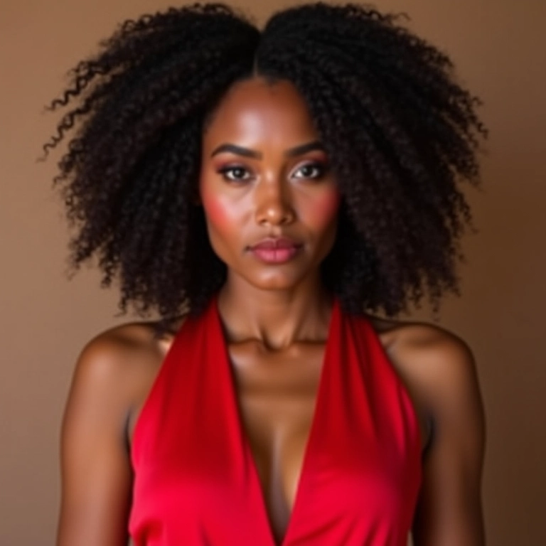 Blush pêssego para um toque de saúde com vestido vermelho.