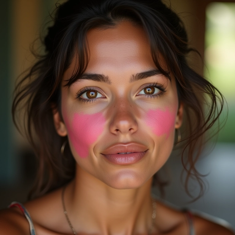 Blush rosa para pele clara em rosto redondo.