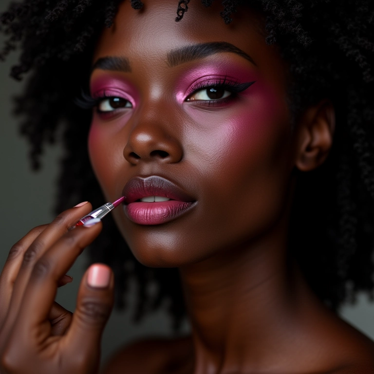 Blush vinho em pele negra para um toque sofisticado.