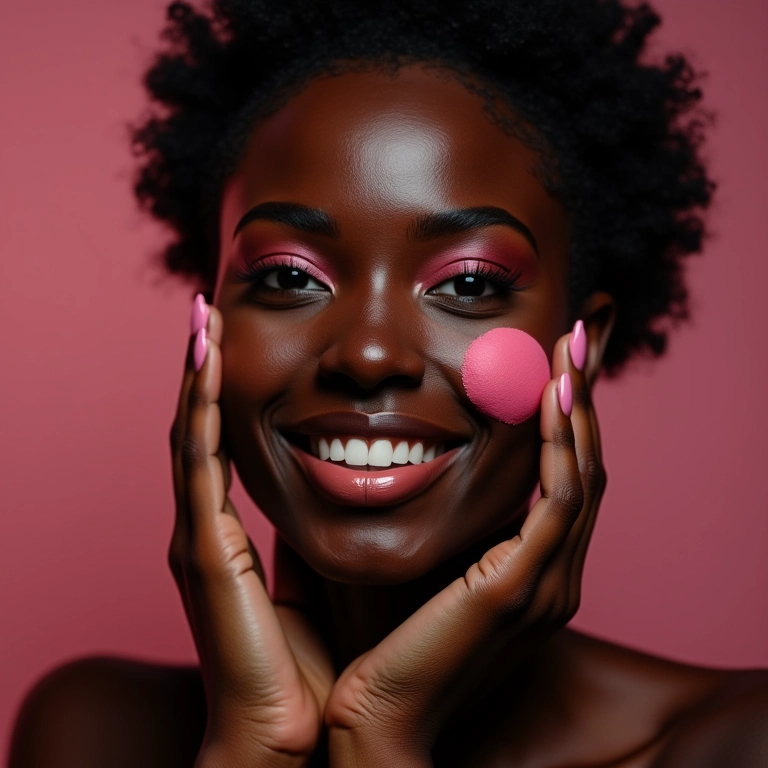 Blush vinho em rosto redondo para pele negra.